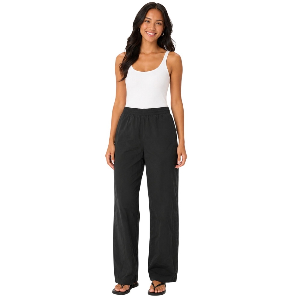Good American Black Nylon Wide Leg Track Pants High Rise SIZE 4